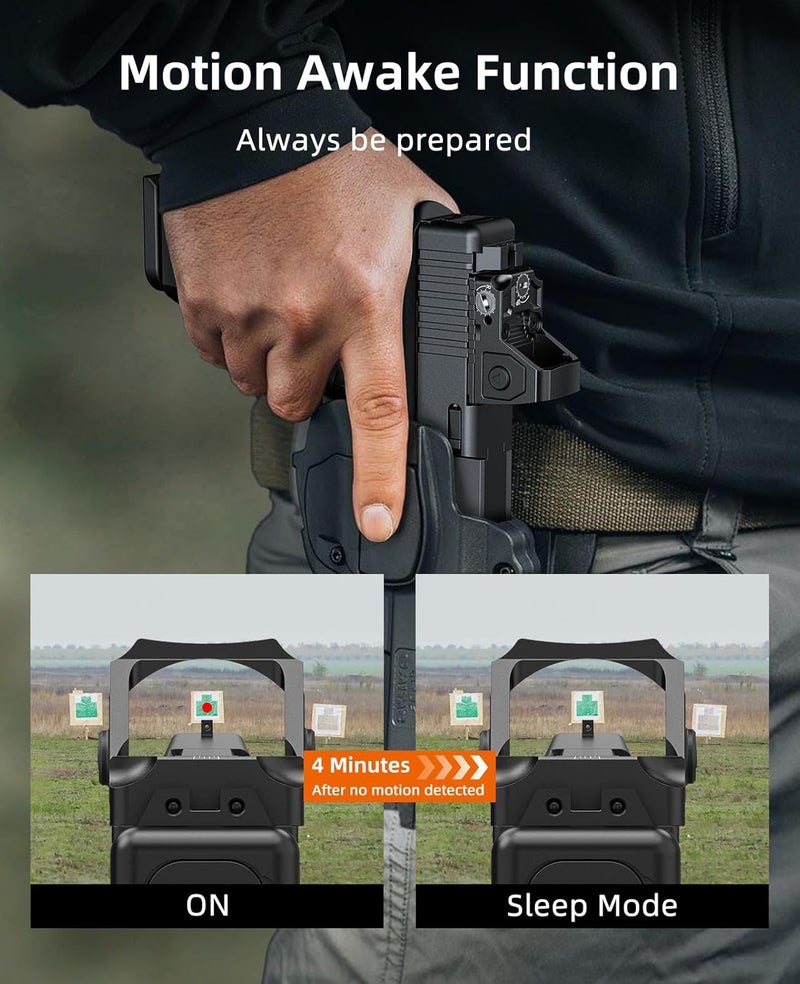 EZshoot Full Sized Red/Green Dot Motion Awake Optic for Pistols, 2MOA Dot, 12 Brightness Adjustment Red/Green Dot Scope, Suitable for RMR, Open Reflex Optics with Adapter Plate for MOS and Picatinny. - Image 3